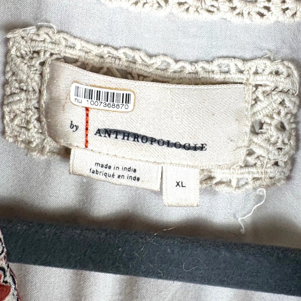Anthropologie Allaire Red Paisley Lace Bib Maxi Dress XL Boho Long Sleeve Tiered - Picture 7 of 8